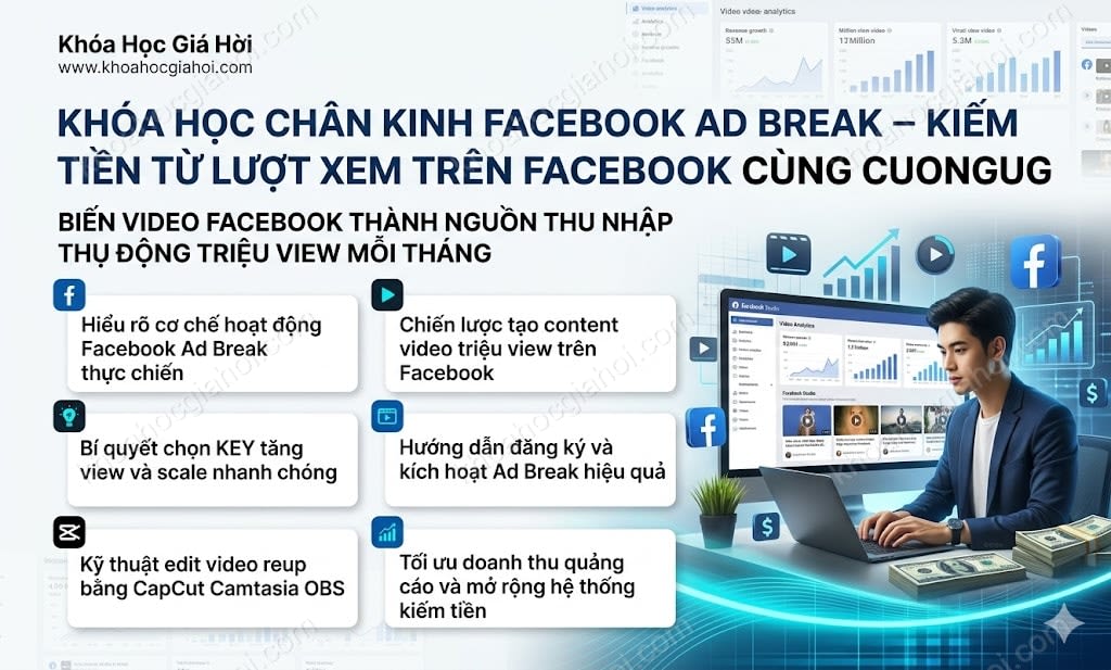 Khóa Học Chân Kinh Facebook Ad Break – Kiếm Tiền Từ Lượt Xem Trên Facebook Cùng Cuongug