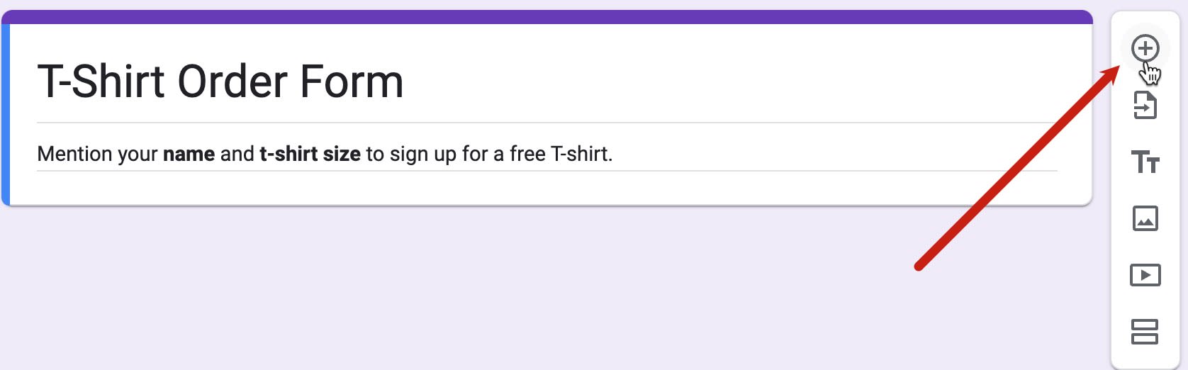 Red arrow pointing to top right corner on + icon button