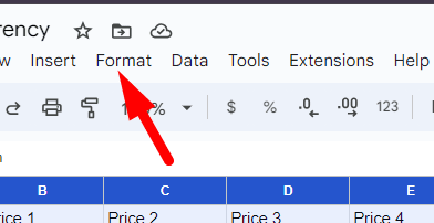 red arrow pointing to the ‘Format’ in the top menu