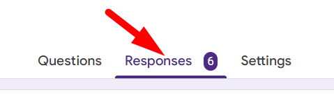 red arrow pointing to responses tab
