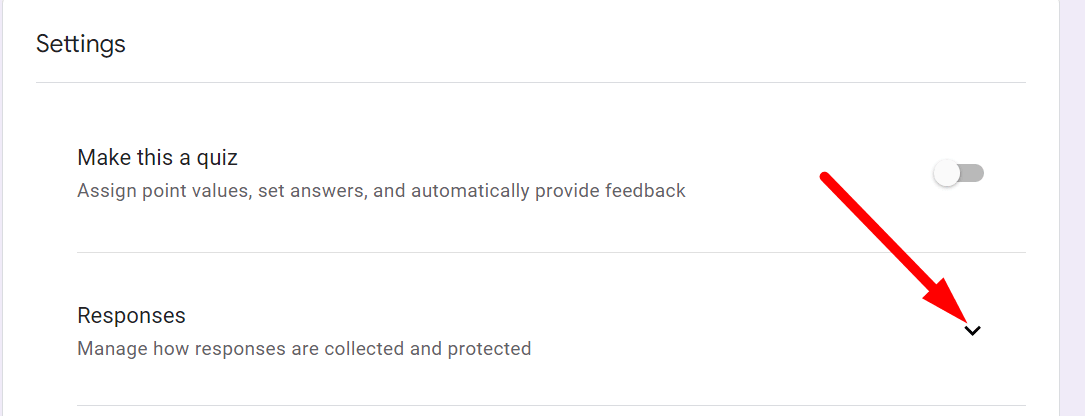 red arrow pointing to dropdown arrow right side of the ‘Responses’ to open the ‘Responses’ tab