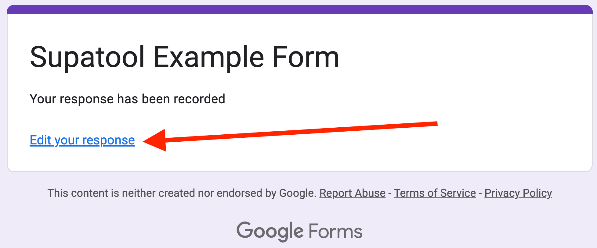 Red arrow pointing towards the “Edit your response” link.