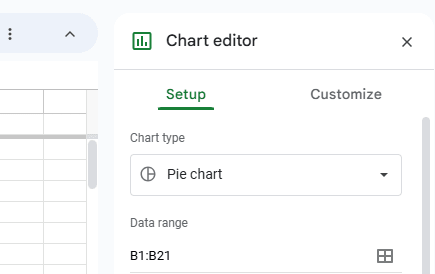 screenshot of Chart editor in google sheet