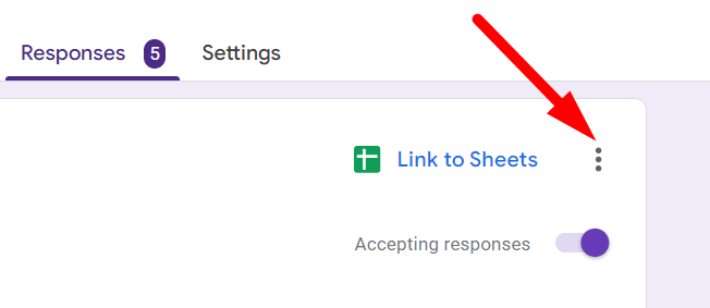 red arrow pointing to three dots right beside the Google Sheet “Link to Sheets” icon