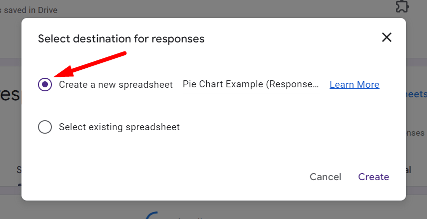 red arrow pointing to create a new spreadsheet in a prompt