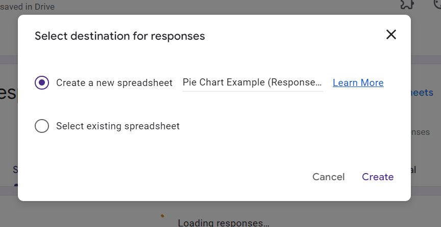 prompt that asking to create a new spreadsheet or select an existing one