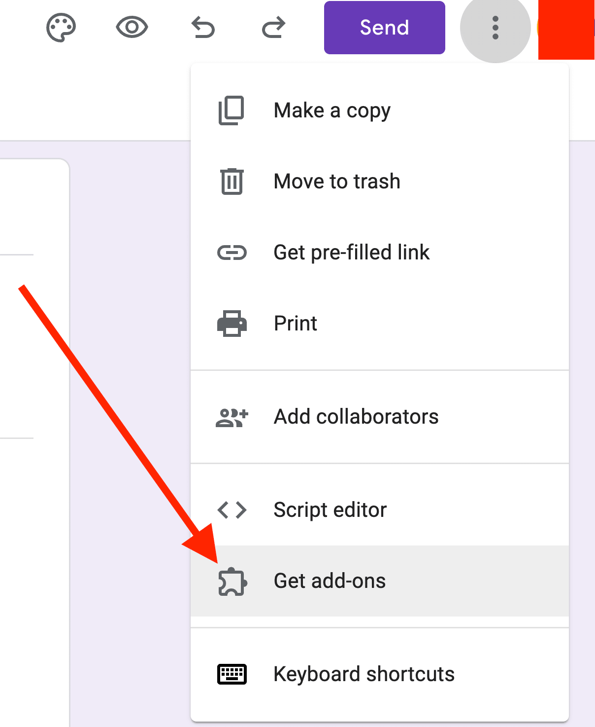 Red arrow pointing towards the ‘Get add-ons’ option.