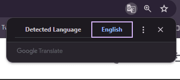 translation tool at the top of browser window