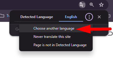 red arrow pointing to “Choose another language”