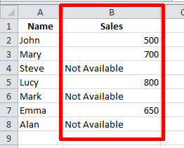 red rectangle highlights ensure that there is no blank cells left