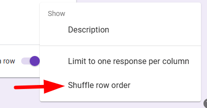 red arrow pointing to “Shuffle row order”