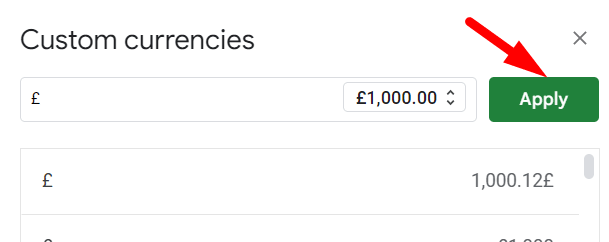 a red arrow pointing to pound symbol and another red arrow pointing to ‘Apply’ button