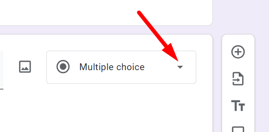 red arrow pointing to type of question dropdown arrow