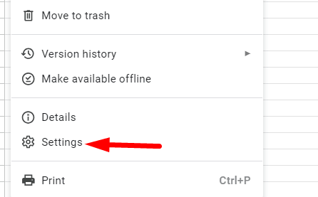 red arrow pointing to ‘Settings’ in dropdown menu