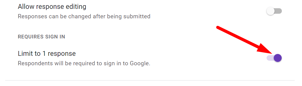 red arrow pointing to "Limit to 1 response" toggle