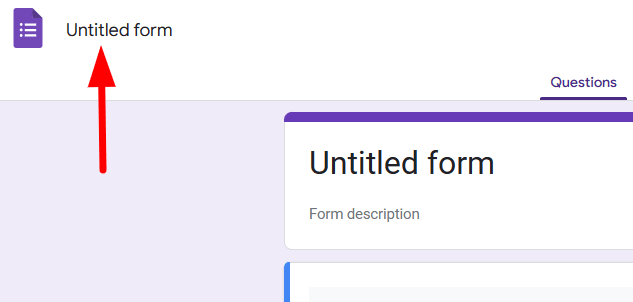 red arrow pointing to the untitled form on the title field in a google form