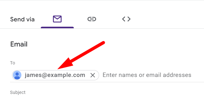 red arrow pointing to an email in email field