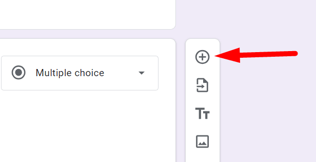 red arrow pointing to the “Add question” icon