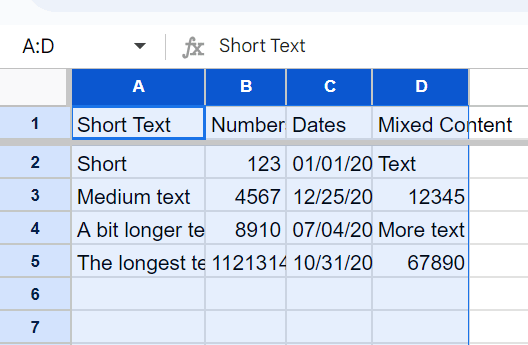screenshot of multiple column when they are selected