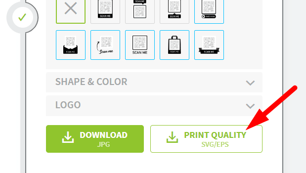 red arrow pointing to “PRINT QUALITY”