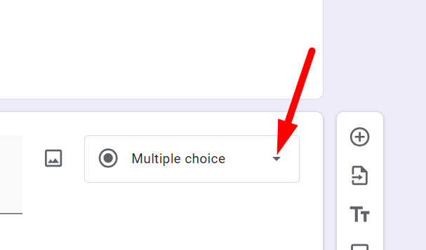 red arrow pointing to type of question dropdown arrow