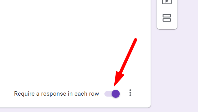 red arrow pointing to the toggle of “Require a response in each row”