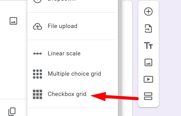 red arrow pointing to “Checkbox grid” in dropdown menu