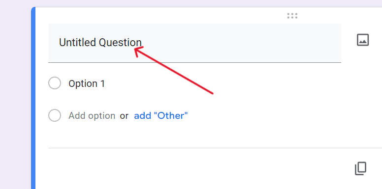 red arrow pointing to untitled question field