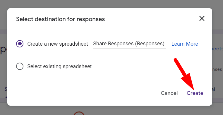 red arrow pointing to ‘Create’