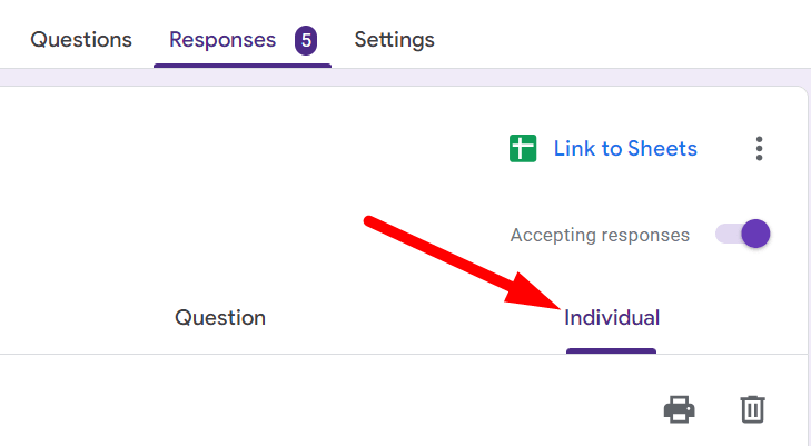 red arrow pointing to ‘Individual’ section in ‘Responses’ tab