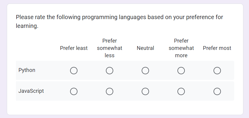 Multiple choice grid question in respondent view