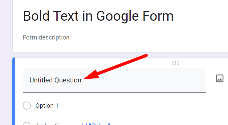 red arrow pointing to untitled question field