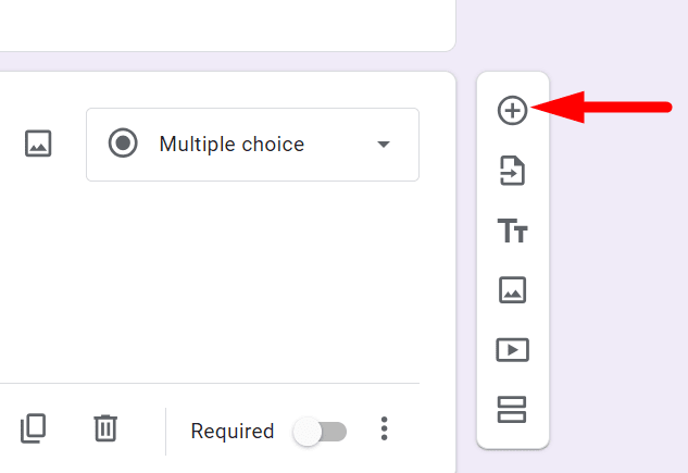 red arrow pointing to add question button