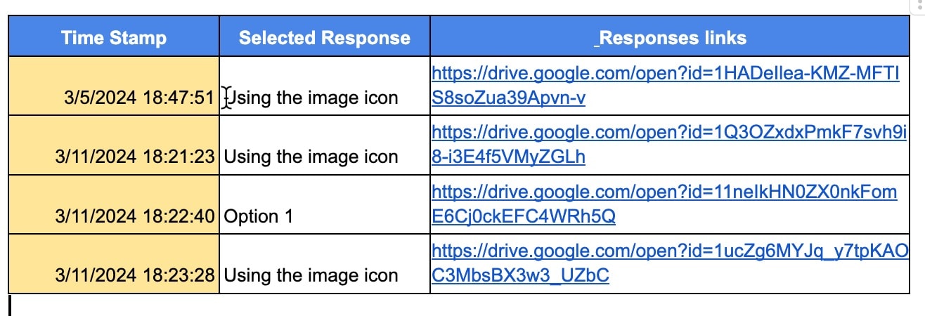 An image showing how the data copied from the Google spreadsheet looks in Google Docs.