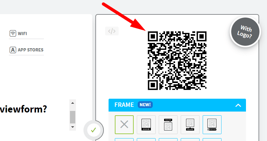 red arrow pointing to generated QR code