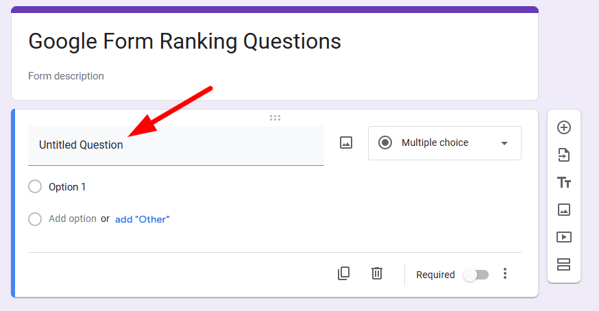 red arrow pointing to the untitled question in a google form