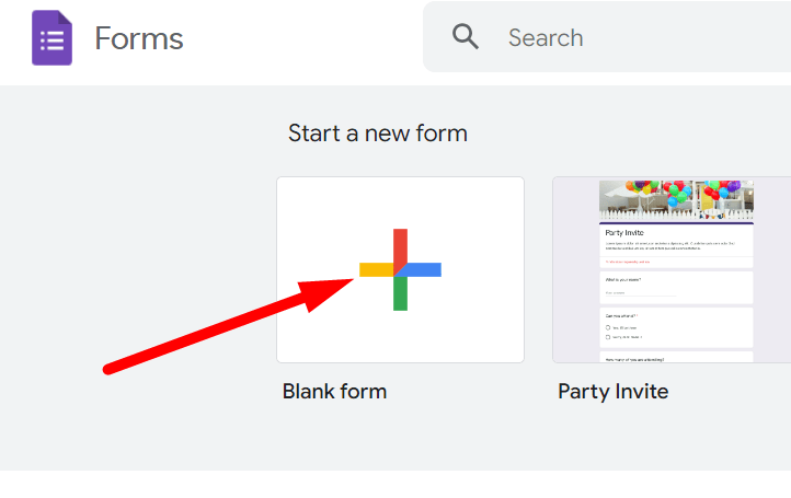 red arrow pointing to ‘+’ icon in google forms