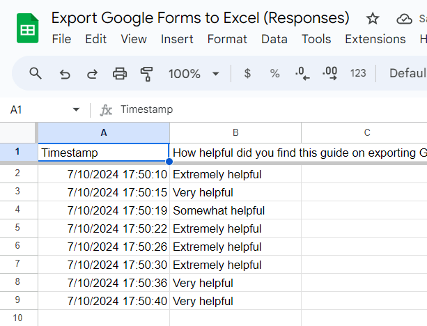 google form responses in google sheet