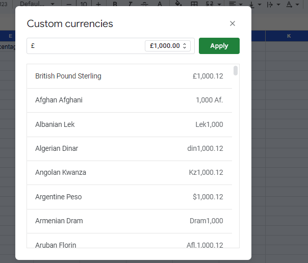 screenshot of Custom Currency window