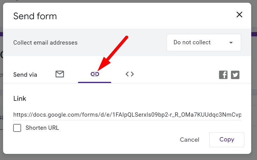 red arrow pointing to the link icon