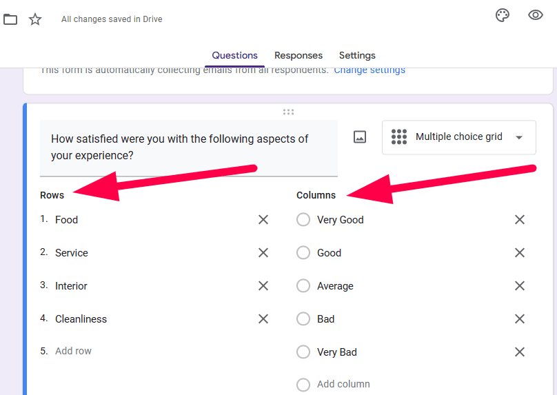 Two red arrow pointing towards each “Row” and “Column” from the question box.