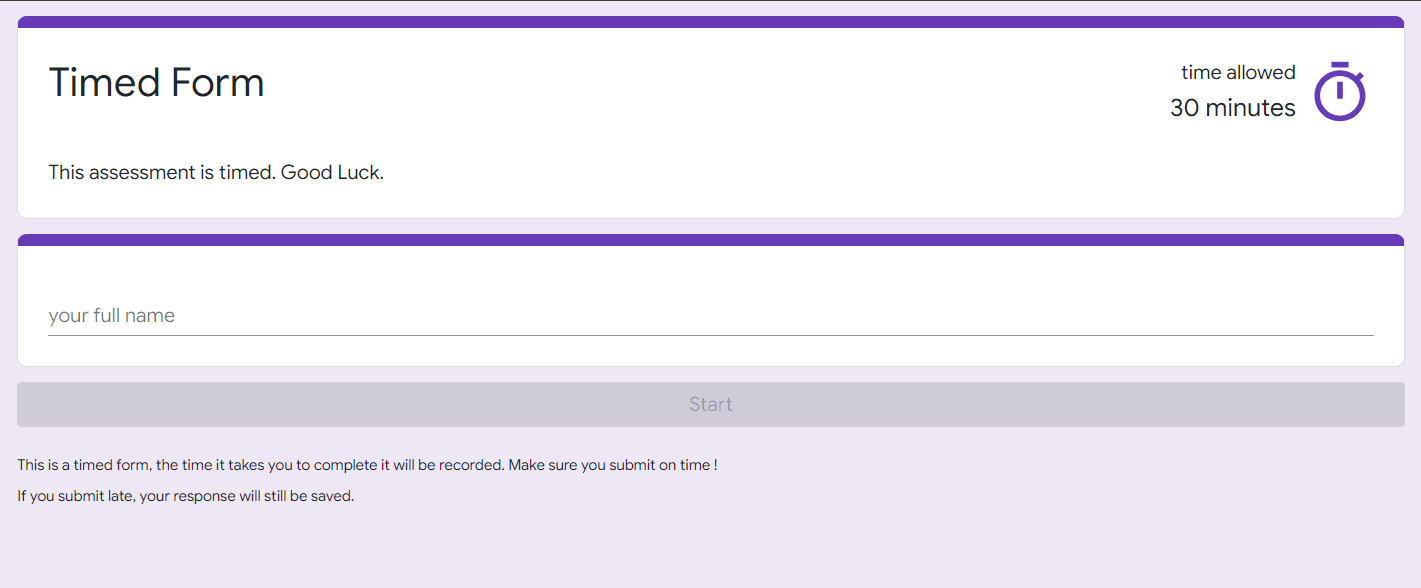 preview of the form