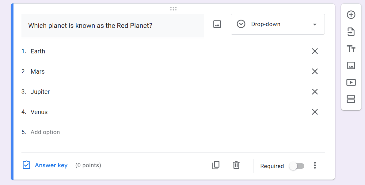 a fulfill question field in google form with “Drop-down”