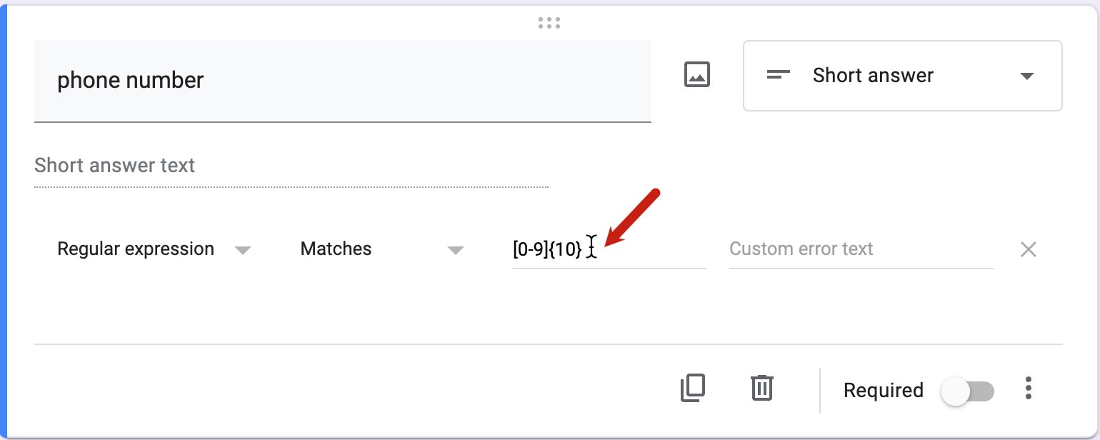 Red arrow pointing to regular expression used for validation