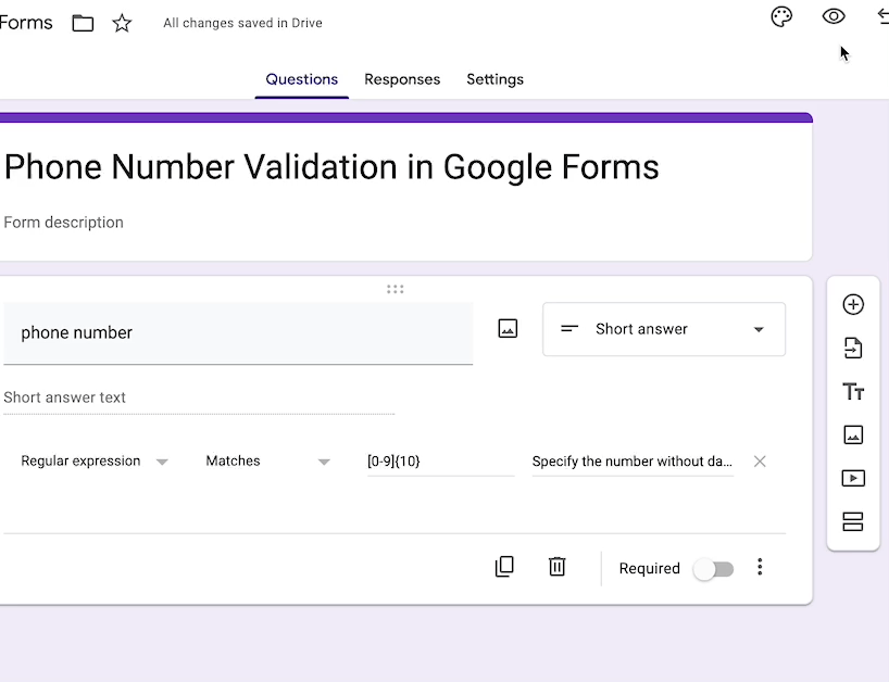 Screenshot of preview of custom error message
