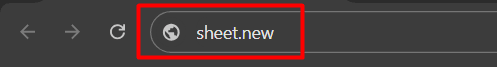 red rectangle highlights “sheet.new” in browser's address bar