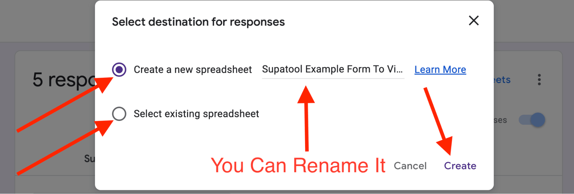 Preview of confirmation page of linking to Google Sheet.