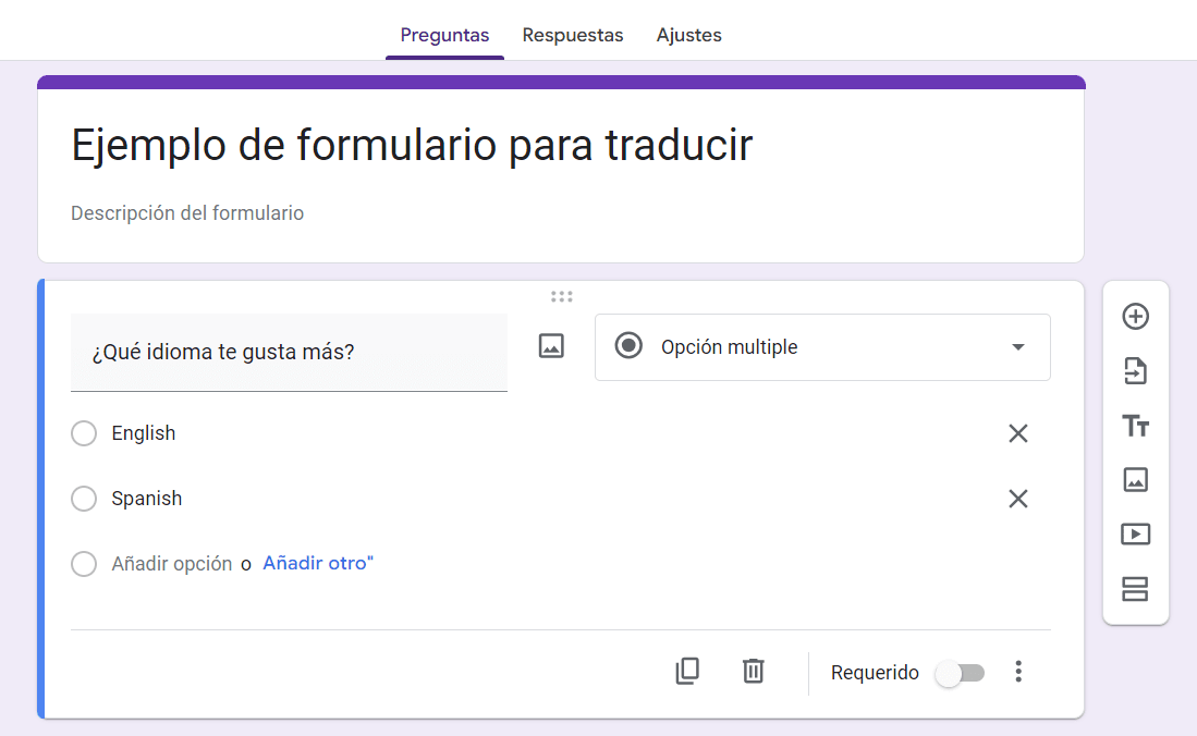 Google form in Spanish language 