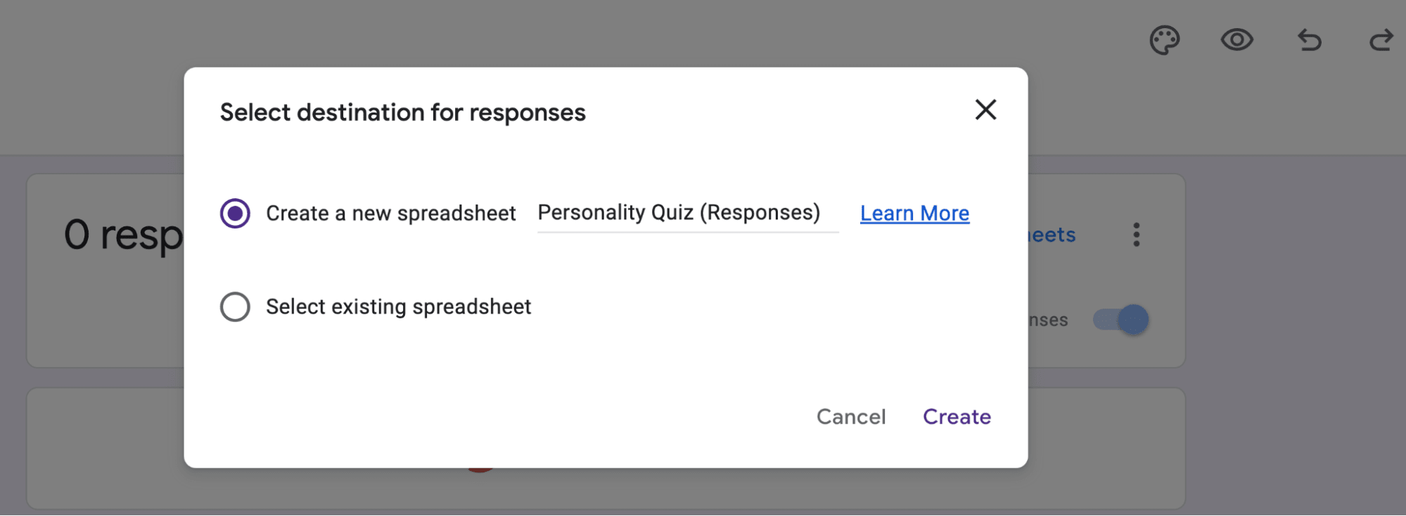 Pop-Up menu for creating a spreadsheet menu.