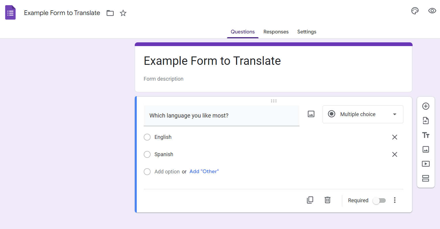 example Google Form to translate